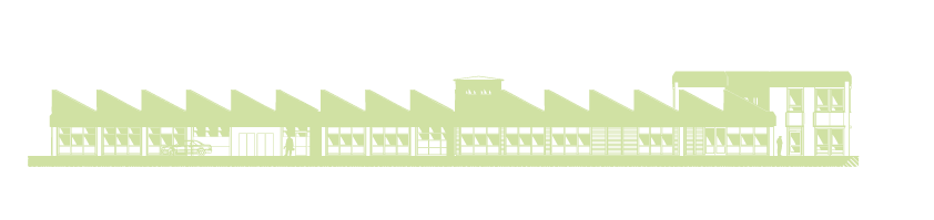 Süd-West-Ansicht des AROCampus mit Werkstattflächen, Metallwerkstatt und Holzwerkstatt.